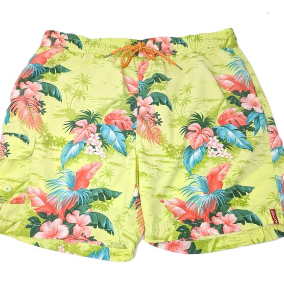 Tommy Bahama Relax Men's Swim Trunks XL Bright Floral Hawaiian Yellow Green EUC - Picture 5 of 16
